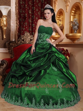 Discount Quinceanera Dress In Hunter Green Ball Gown Sweetheart With Taffeta Appliques