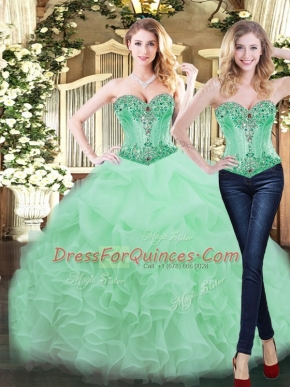 Fashionable Apple Green Organza Lace Up Sweet 16 Dress Sleeveless Floor Length Ruffles