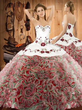 Luxury Multi-color Sweet 16 Dress Fabric With Rolling Flowers Sweep Train Sleeveless Embroidery