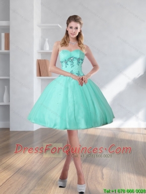 2015 Spring Turquoise Sweetheart Junior Dresses with Embroidery