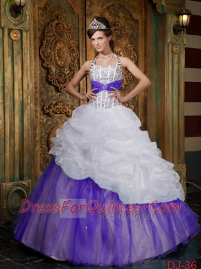 Colourful New Styles A-line / Princess Halter Floor-length Beading For Quinceanera Dress