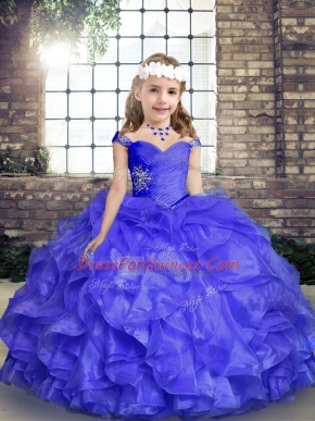 Luxurious Straps Sleeveless Lace Up High School Pageant Dress Blue Organza