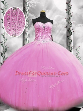 Lilac Lace Up Sweetheart Beading Quinceanera Dress Tulle Sleeveless