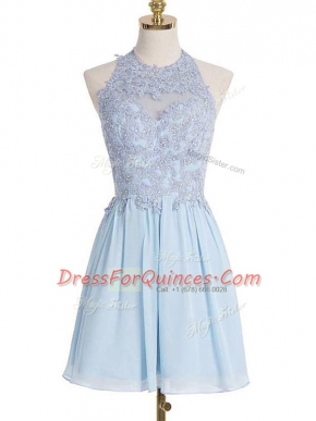 Knee Length Empire Sleeveless Light Blue Quinceanera Court Dresses Lace Up