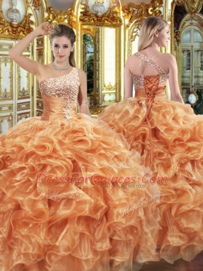 Artistic Organza Sleeveless Floor Length 15th Birthday Dress and Beading and Ruffles
