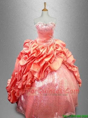 Discount Strapless Sequins and Pick Ups Quinceanera Gowns in Taffeta