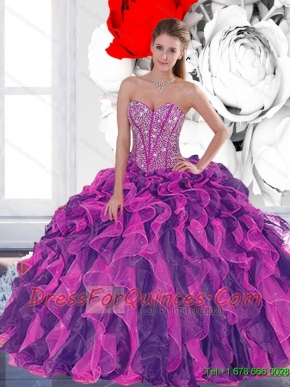 2015 Elegant Beading and Ruffled Layers Quinceanera Dresses in Multi Color