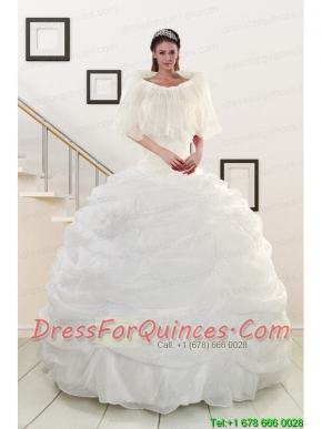 Pretty White Strapless 2015 Quinceanera Dresses with Beading