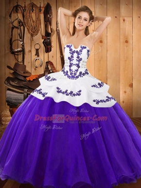 On Sale Purple Strapless Lace Up Embroidery Sweet 16 Dress Sleeveless