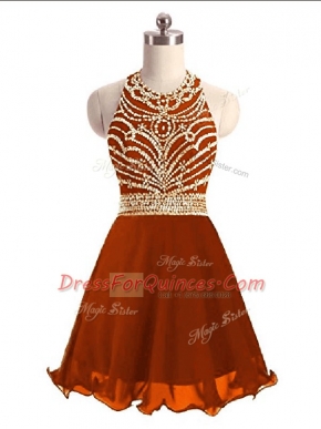 Perfect Sleeveless Chiffon Mini Length Zipper Prom Party Dress in Rust Red with Beading