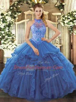 Sexy Sleeveless Lace Up Floor Length Beading and Embroidery and Ruffles Quinceanera Dress