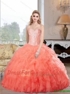 Decent Sweetheart Watermelon Elegant Quinceanera Dresses with Ruffles and Beading