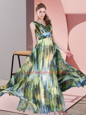 Multi-color Lace Up Prom Evening Gown Pattern Sleeveless Floor Length
