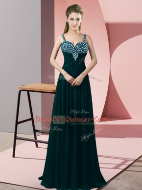 Unique Chiffon Sleeveless Floor Length Prom Party Dress and Beading