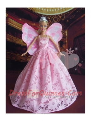 Lovely Princess Handmade Baby Pink Straps Party Clothes Fashion Dress for Noble Barbie