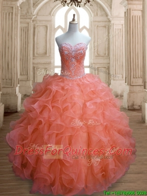 Elegant Orange Red Sweet 16 Dress with Beading and Ruffles