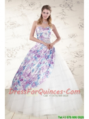 2015 Unique Puffy Multi Color Quinceanera Dresses with Beading