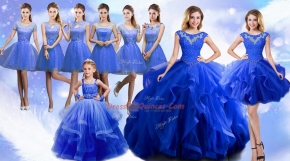 Blue Sleeveless Beading and Ruffles Floor Length Sweet 16 Dress
