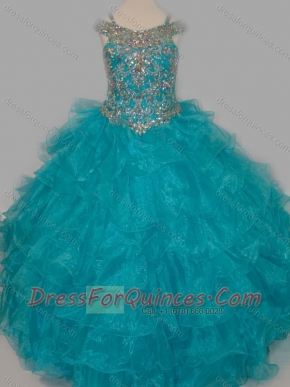 Cheap Really Puffy V-neck Teal Mini Quinceanera Dress with Rhinestones and Straps
