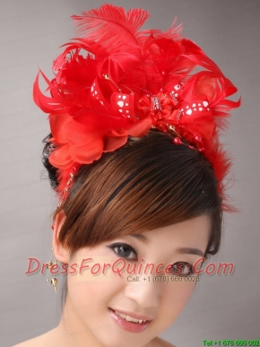 Red Chiffon Feather Big Flower With Beading For Bridal New Arrival