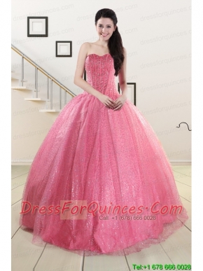 Simple Sweetheart Sequins Quinceanera Dress in Rose Pink For 2015