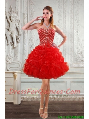 2015 New Style Sweetheart Prom Dresses with Beading and Ruffles
