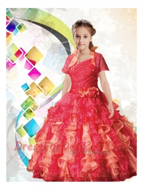 Ball Gown Spaghetti Straps Little Girl Pageant Dress with Ruching Appliques in Red