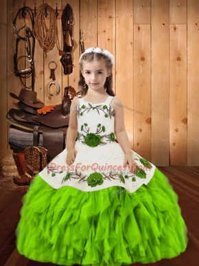 Ball Gowns Organza Straps Sleeveless Embroidery and Ruffles Floor Length Lace Up Pageant Dress for Teens