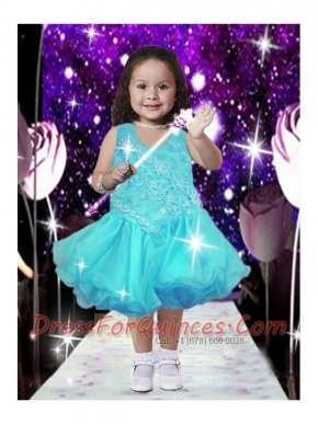 2014 Romantic Scoop Tea-length Little Girl Dress with Appliques and Ruffles
