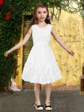 Elegant A-Line Scoop 2014 Flower Girl Dress with Tea-length