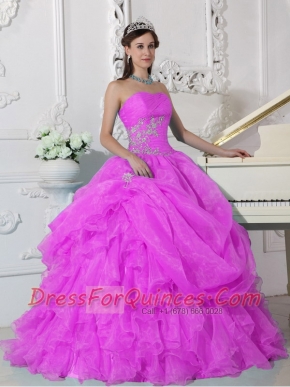 Hot Pink Ball Gown Strapless Floor-length Quinceanera Dress with Organza Beading
