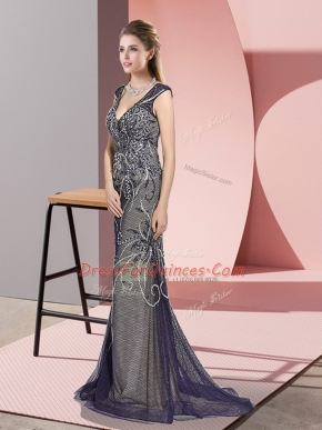 Glamorous Sleeveless Sweep Train Zipper Beading Prom Evening Gown
