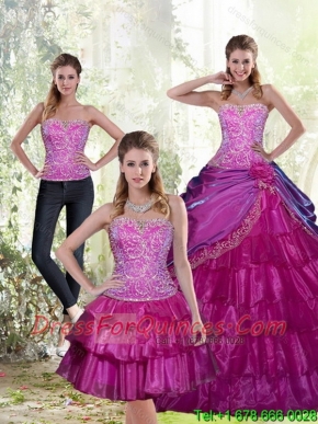 New Style 2015 Cheap Appliques and Ruffled Layers Fuchsia Sweet 15 Dresses