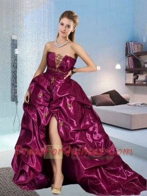 The Most Popular Fuchsia Dama Dress with Appliques and Pick-ups For 2015