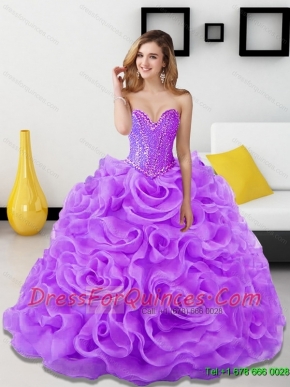 Best Beading and Rolling Flowers Lavender 2015 Sweet 15 Dresses