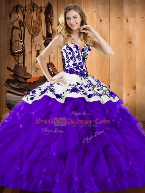 Sweet Embroidery and Ruffles 15th Birthday Dress Purple Lace Up Sleeveless Floor Length
