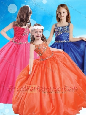 New Arrivals Square Puffy Skirt Adorable Little Girl Pageant Dress with Beading