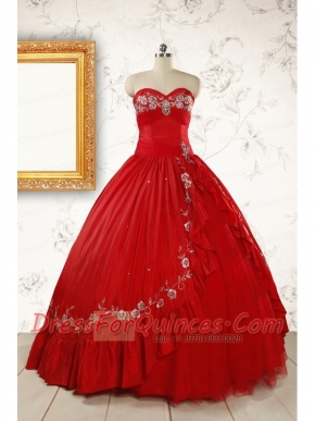 2015 Cheap Sweetheart Red Puffy Quinceanera Dresses with Embroidery