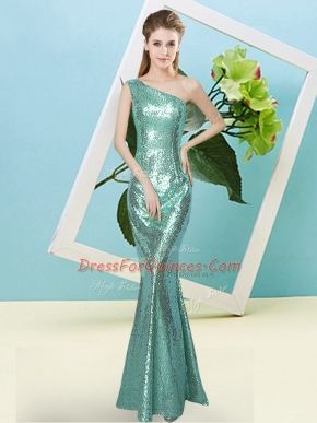 Apple Green Prom and Party with Sequins One Shoulder Sleeveless Zipper