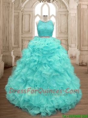 Sweet Two Piece Scoop Mint Quinceanera Dress with Beading and Ruffles