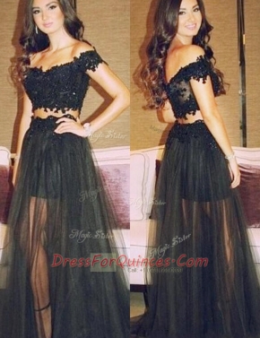 Pretty Off the Shoulder Sleeveless Zipper Floor Length Lace Prom Dresses