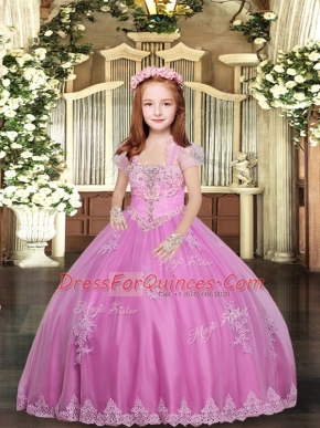 Lilac Sleeveless Tulle Lace Up Little Girls Pageant Dress for Party and Wedding Party
