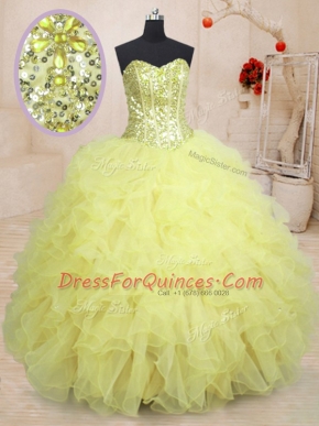Flare Sweetheart Sleeveless Organza Quinceanera Gown Beading and Ruffles Lace Up