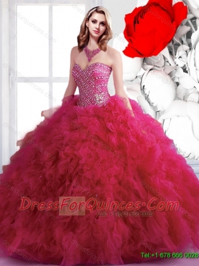 Summer 2015 Luxurious Beading Sweetheart Sweet 16 Dresses in Fuchsia