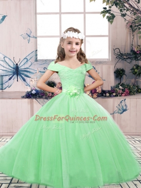 Pretty Ball Gowns Tulle Off The Shoulder Sleeveless Lace and Belt Floor Length Lace Up Pageant Gowns For Girls