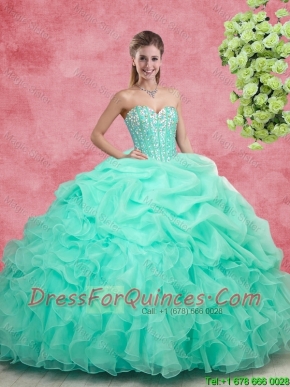 Beautiful Beaded Apple Green Quinceanera Gowns with Ruffles for 2016