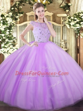 Ball Gowns Quinceanera Dress Lavender Bateau Tulle Sleeveless Floor Length Zipper