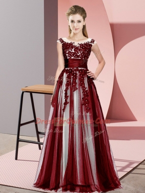Fantastic Burgundy Scoop Neckline Beading and Lace Dama Dress Sleeveless Zipper