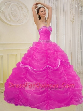 Hot Pink Ball Gown Sweetheart 15th Birthday Dresses Organza Beading
