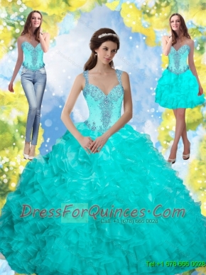 Best 2015 Beading and Ruffles Quinceanera Dresses in Aqua Blue
